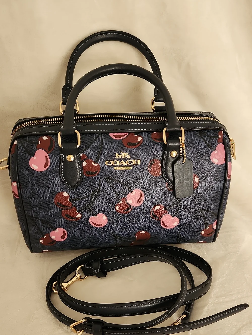 Coach Denim Signature Cherry Print Satchel - Picture 1 of 6